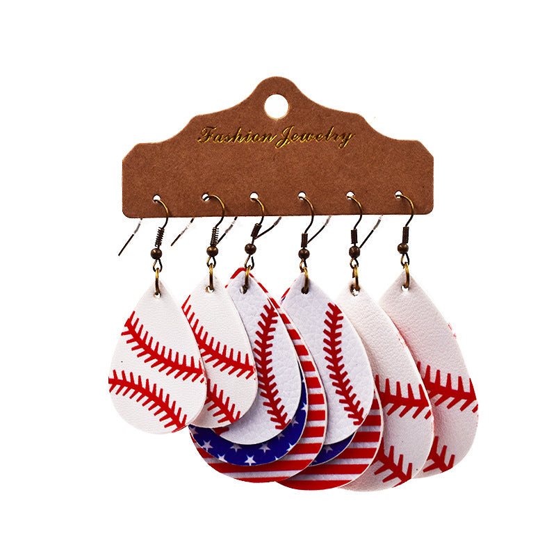 Wholesale Multi-layer Leather Earrings Rugby Football Leather Earrings Combination Leather Earrings